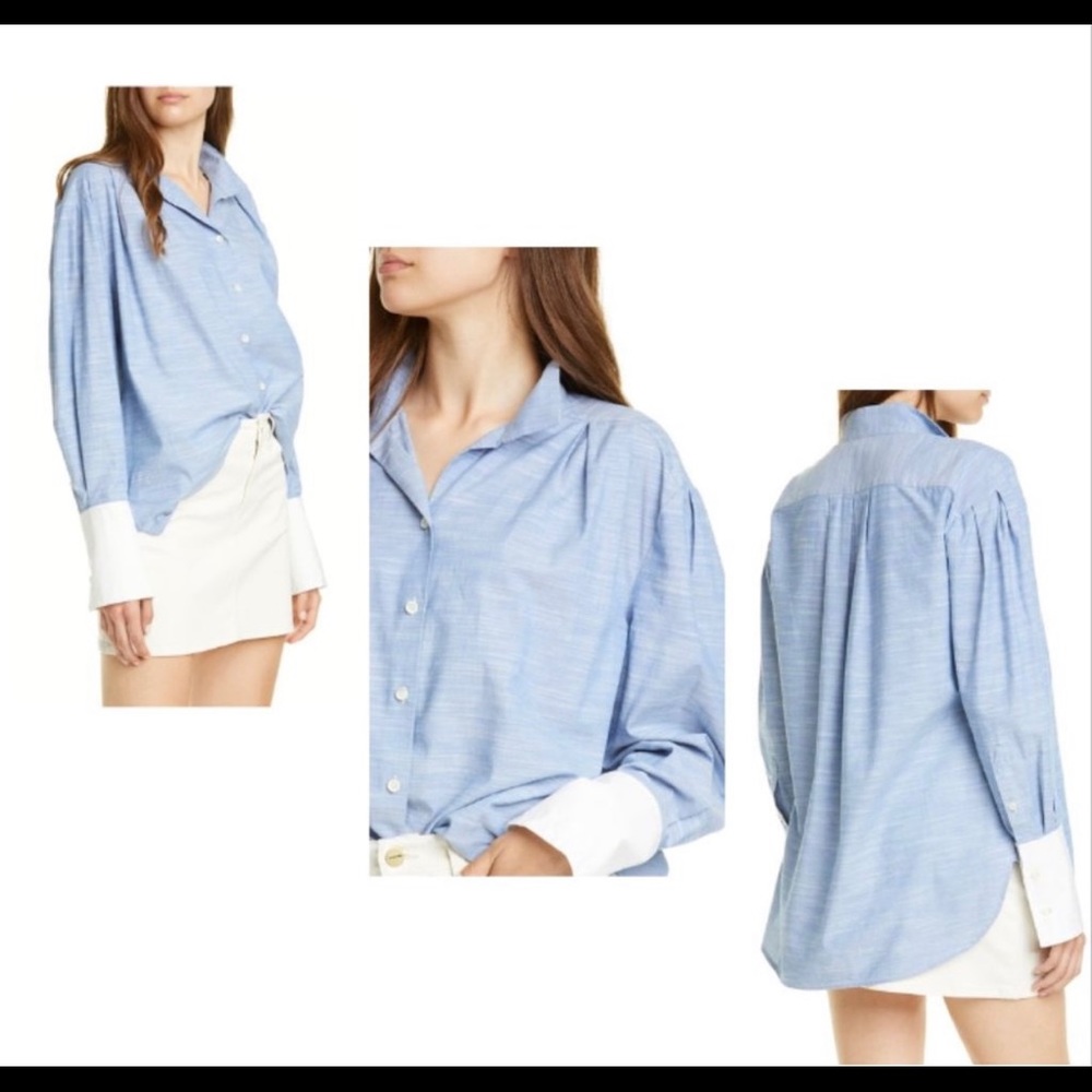 Frame pleated blue contrast button down - Picture 3 of 4